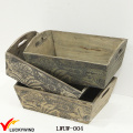 Set 3 Cutout Handle Rustic Planter Wooden Box for Flowers